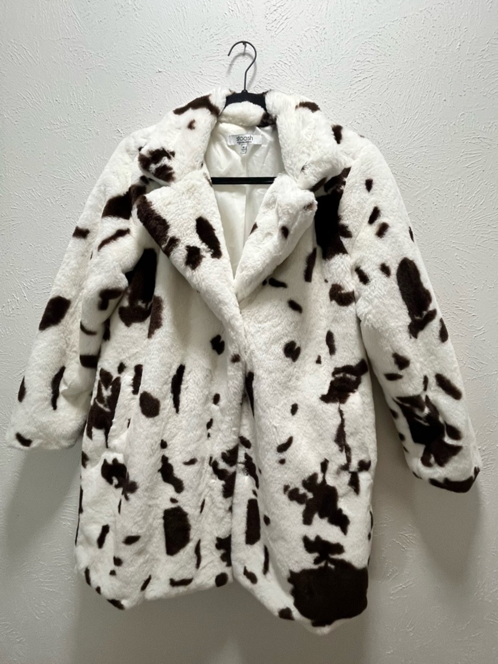 Stoosh White & Brown Cow-Print Teddy Coat